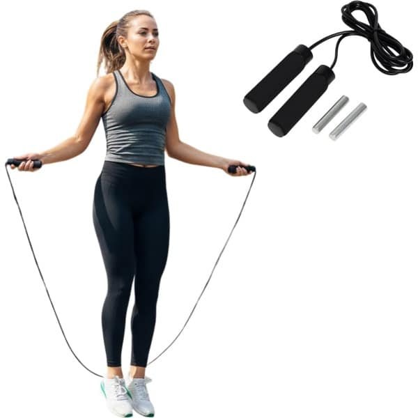 Lomera Springtouw Met Gewichten - Verzwaard Springtouw - Fitness Springtouw - Cardio En Krachttraining - Gewichtsstaafjes - 2.85 Meter Lengte - Calorie-Verbrandende Workout - Spiergroepen Trainen - Comfortabele Grip