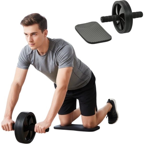 Lomera Trainingswiel - Ab Wheel - Ab Roller - Buikspierwiel - Buikspiertrainer - Buikspieren Trainen - Zachte Handgrepen - Fitnesswiel - Krachttraining - Workout Thuis - Buikspier­oefeningen - Rug- en Armspieren - Maximaal Draaggewicht 100 kg