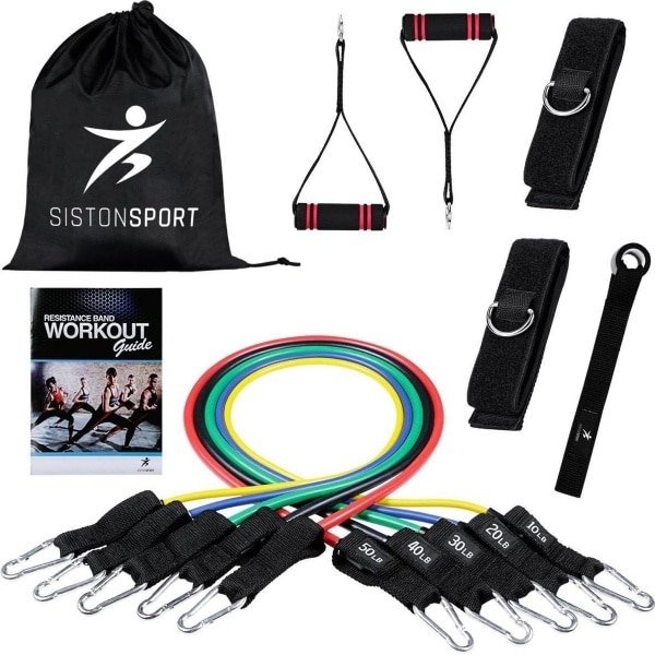 Luxe Fitness Weerstandsbanden Set XL - Weerstand Banden - Sport Kabel Pullbands - Fitness Weerstand Elastieken - Inclusief 2 Handvaten, Enkelbanden & Deuranker- Krachttraining Thuis - 2018 - 11 Stuks - Siston®