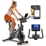 MERACH Hometrainer fiets- 16 Niveaus Weerstandsysteem Fitness Fiets - Met Trainings APP - LED-scherm - Trainingscomputer - Met tablethouder 2 Bekerhouders - Compatibel met Zwift & Kinomap - Max 135KG gebruikersgewicht en tot 1.95m