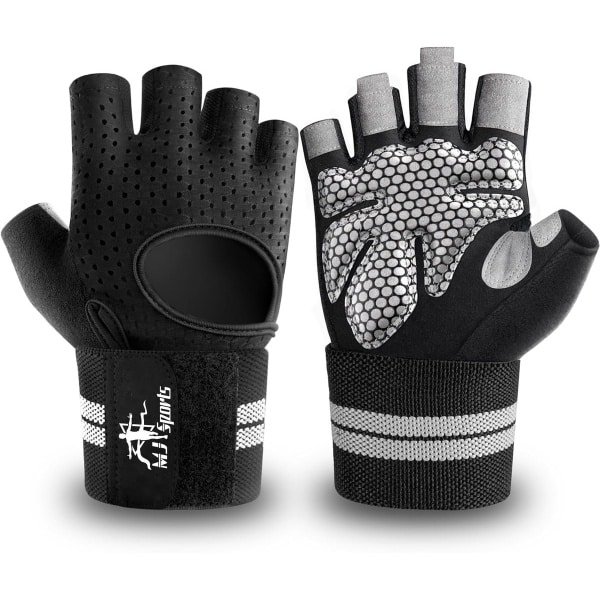 MJ Sports Premium Grip Gloves - Handschoenen Dames & Heren - Fitness - Sport - Gym & Crossfit - Calisthenics - Krachttraining Artikelen - Bescherming tegen blaren & eelt - Set van 2 - Maat L - Grijs & Zwart
