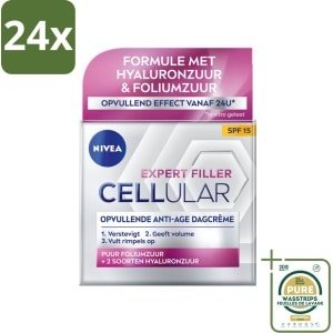 NIVEA - CELLular Expert Filler Dagcrème - Anti-Veroudering Gezichtscrème - SPF 15 - Met Hyaluronzuur, Creatine & Foliumzuur - 50 ml - Voordeelverpakking - 24 stuks - Hyaluronzuur - Foliumzuur