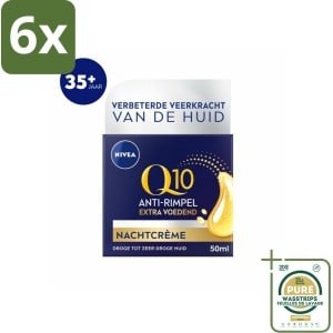 NIVEA - Nachtcrème - Q10 Extra Voedend - Voor droge huid - Anti-Rimpel - Met Creatine - 50 ml - Voordeelverpakking - 6 stuks - Droge huid - Anti-rimpelcrème