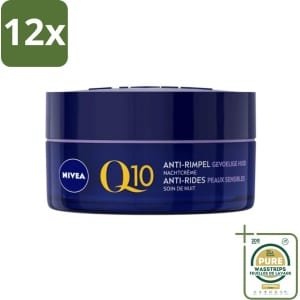 NIVEA - Nachtcrème - Q10 POWER Anti-Rimpel Gevoelig - Voor gevoelige huid - Met Q10, Creatine & Zoethoutextract - 50 ml - Voordeelverpakking - 12 stuks - Gevoelige huid - Nachtcrème