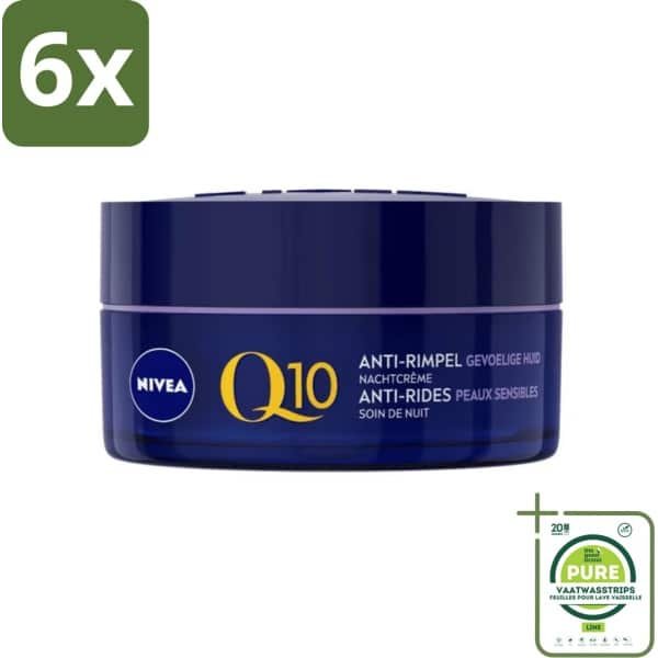 NIVEA - Nachtcrème - Q10 POWER Anti-Rimpel Gevoelig - Voor gevoelige huid - Met Q10, Creatine & Zoethoutextract - 50 ml - Voordeelverpakking - 6 stuks - Nivea Q10 - Anti-rimpel crème