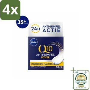 NIVEA - Nachtcrème - Q10 POWER Anti-Rimpel - Voor alle huidtypen - Met Q10 & Creatine - 50 ml - Voordeelverpakking - 4 stuks - Nachtcrème - Rimpels verminderen