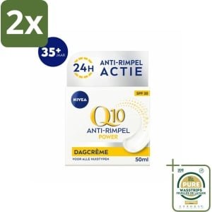 NIVEA - Q10 POWER Dagcrème - Anti-Rimpel Crème - SPF 30 - Voor alle huidtypen - Met Q10 & Creatine - Collageenversterker - 50 ml - Voordeelverpakking - 2 stuks - NIVEA Q10 - Collageen booster