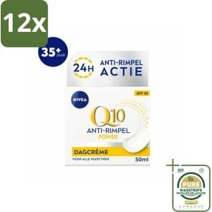 NIVEA - Q10 POWER Dagcrème - Anti-Rimpel Crème - SPF 30 - Voor alle huidtypen - Met Q10 & Creatine - Collageenversterker - 50 ml - Voordeelverpakking - 12 stuks - NIVEA Q10 - Collageen booster