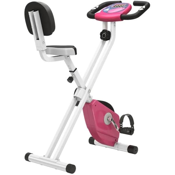 Opvouwbare Magnetische Hometrainer - 8 Verstelbare Weerstandsniveaus - LCD Scherm - Verstelbare Zitting - Hartslagsensoren - Max. Gebruikersgewicht 110 kg - Fietstrainer - Fitnessfiets - Roze+Wit