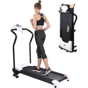 Opvouwbare elektrische loopband met LCD-scherm en 5 trainingsprogramma's voor thuis en kantoor