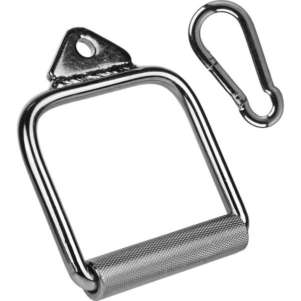 Professionele Eénhandige Handgreep voor Krachttraining - Staal Zilver Verchroomd met Karabijnhaak