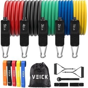 Resistance Bands weerstandsbanden, set van 5 fitnessbanden, expander tube rubberen banden, fitnessband met draagtas, pilates, krachttraining, fysiotherapie