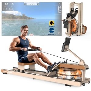 Roeimachine voor Thuis - Waterroeimachine - Vouwbare Roeitrainer - Fitnessapparaat - Roeimachine Water - Voorzien van Verstelbare Tablet Houder - Draagvermogen 160 kg