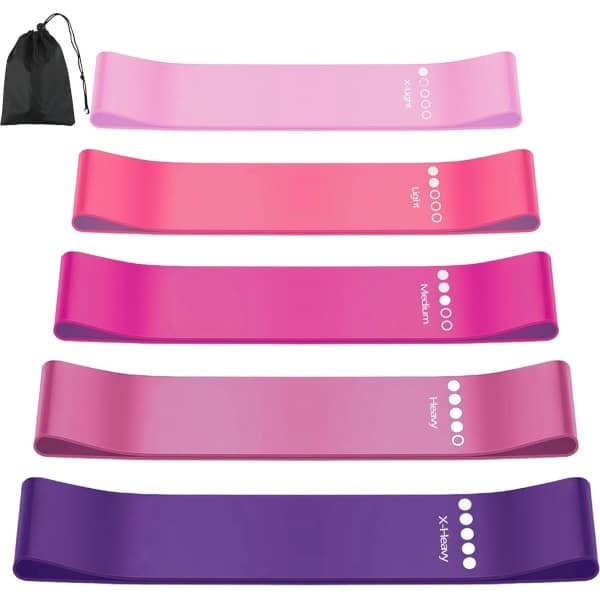 Set van 5 Weerstandsbanden voor Krachttraining, Yoga en Pilates - Inclusief Oefeninstructies en Draagtas