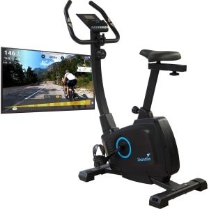 Skandika Bragi Hometrainer Fiets - Hometrainer - Hometrainer fitness, 7 kg vliegwielmassa, magneetremsysteem, Kinomap voor virtuele training, hoogteverstelling, indoorfiets met transportwielen, tablethouder - zwart