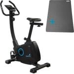 Skandika Bragi Hometrainer Fiets met Vloerbeschermer - Hometrainer - Fitness hometrainer, 7 kg vliegwielmassa, magneetremsysteem, Kinomap voor virtuele training, hoogteverstelling, indoorfiets met transportwielen, tablethouder, incl. mat - zwart