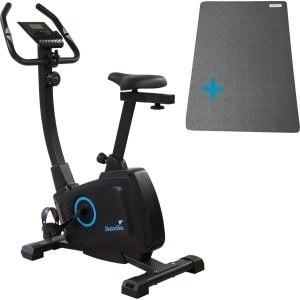 Skandika Bragi Hometrainer Fiets met Vloerbeschermer - Hometrainer - Fitness hometrainer, 7 kg vliegwielmassa, magneetremsysteem, Kinomap voor virtuele training, hoogteverstelling, indoorfiets met transportwielen, tablethouder, incl. mat - zwart
