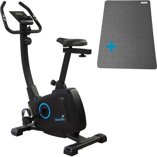 Skandika Bragi Hometrainer Fiets met Vloerbeschermer - Hometrainer - Fitness hometrainer, 7 kg vliegwielmassa, magneetremsysteem, Kinomap voor virtuele training, hoogteverstelling, indoorfiets met transportwielen, tablethouder, incl. mat - zwart