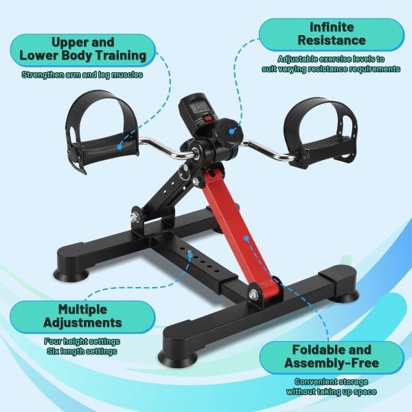 Stoelfiets - Bureaufiets - Hometrainer - Deskbike - Beentrainer - Pedaaltrainer - Fietstrainer - Bewegingstrainer - Mini hometrainer - zwartrood