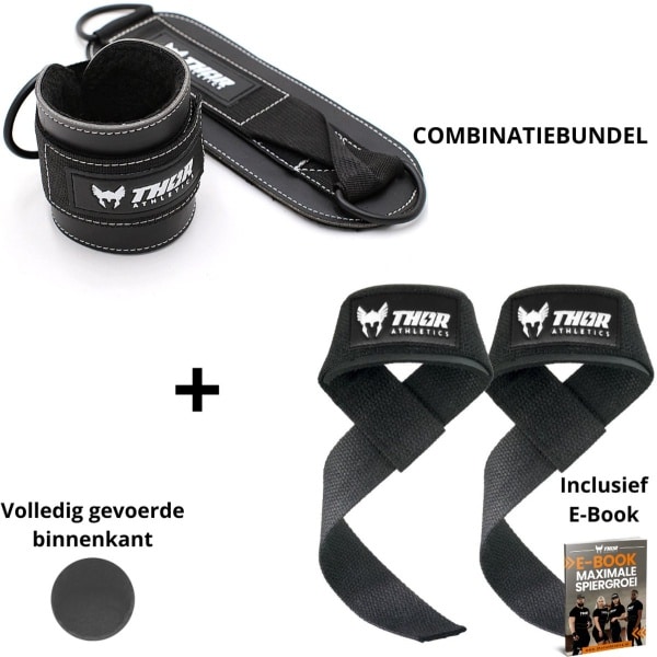 Thor Athletics Lifting Straps + Ankle Straps - Combinatie Bundel - Krachttraining Accessoires - Powerlifting Straps - Enkelbanden - Zwart - Inclusief E-Book