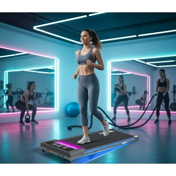 Treadmill Mini Loopband met Bureaufunctie en RGB-Verlichting - 3-Traps Helling, App- en Afstandsbediening, 4-in-1 Functionaliteit - Compact & Inklapbaar - Altameubel