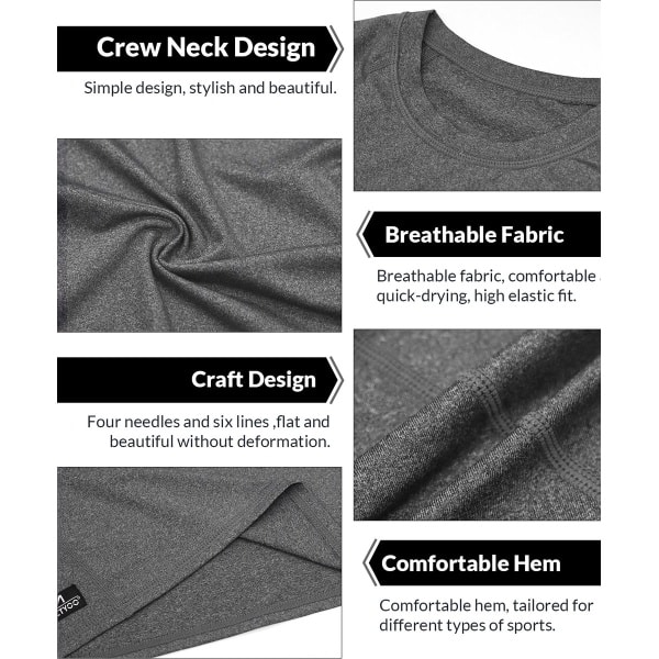 VIMOSE 3 Stukken Sport T-Shirt Heren - Sportkleding Man - Fitnesskleding - Jongens Kleding voor Fitness, CrossFit & Gym -Grijs/Zwart-XL