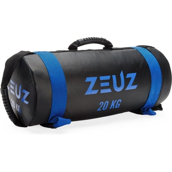 ZEUZ Powerbag 20 KG - Core Power Bag voor Fitness & CrossFit - Sandbag & Gewichtzak - 55 x 22 cm - Zwart & Blauw