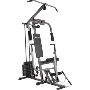 tectake® Fitness Krachtstation - Home Gym - Pull up station - Geschikt voor alle niveaus - Voor diverse spiergroepen - Krachttraining - Power Tower met bench press module - Donkergrijs/Zwart