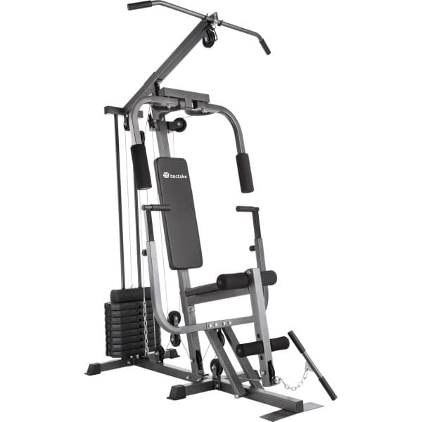 tectake® Fitness Krachtstation - Home Gym - Pull up station - Geschikt voor alle niveaus - Voor diverse spiergroepen - Krachttraining - Power Tower met bench press module - Donkergrijs/Zwart