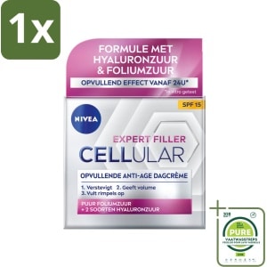 1 x NIVEA - CELLular Expert Filler Dagcrème - Anti-Veroudering Gezichtscrème - SPF 15 - Met Hyaluronzuur, Creatine & Foliumzuur - 50 ml - Anti-age Crème - Dagcrème - Hyaluronzuur - Foliumzuur - Rimpelcrème
