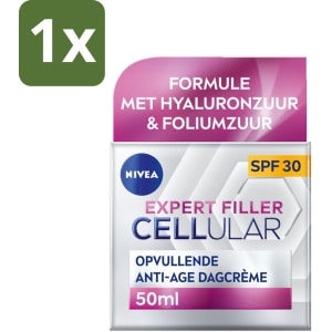 1 x NIVEA - CELLular Expert Filler Dagcrème - Anti-Veroudering Gezichtscrème - SPF 30 - Met Hyaluronzuur, Creatine & Foliumzuur - 50 ml - Anti-aging Crème - Rimpelverlichting - Huidverjonging - SPF 30 - Hyaluronzuur Crème