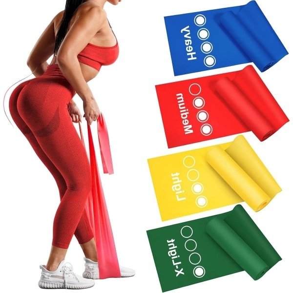 18 m elastische fitnessbanden set van 4 met 4 weerstandsniveaus - pilates krachttraining en spiertraining voor mannen en vrouwen