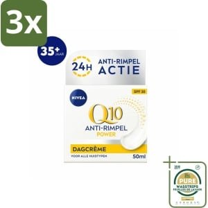 3 x NIVEA - Q10 POWER Dagcrème - Anti-Rimpel Crème - SPF 30 - Voor alle huidtypen - Met Q10 & Creatine - Collageenversterker - 50 ml - Grootverpakking - Anti-rimpel Crème - Rimpelvermindering - Huidveroudering - SPF 30 - Q10