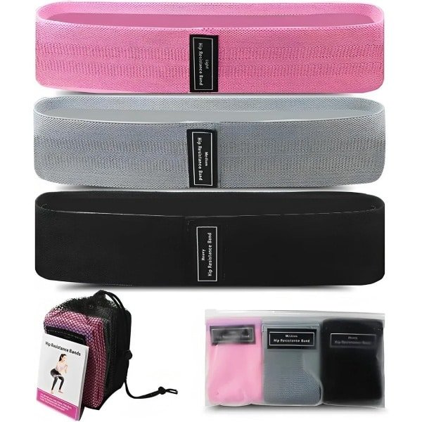37cm x 8.5cm Fitness Bands Brei Set - Set van 3 Stof Weerstandsbanden - Weerstandsbanden voor Benen & Billen - Gymnastiekband voor Krachttraining, Spieropbouw & Yoga Training