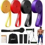 4 weerstands niveaus fitness tegen elastische banden - deuranker handgrepen - beschermhoes - draagtas - trainingshandleiding - stretching - yoga - krachttraining