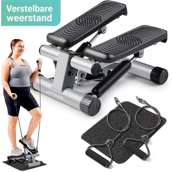Activora Stepper - Verstelbare weerstand - Inclusief display - Inclusief weerstandsbanden en antislipmat - Stepper fitness - Fitness step - Home gym - Hometrainer - Aerobic step