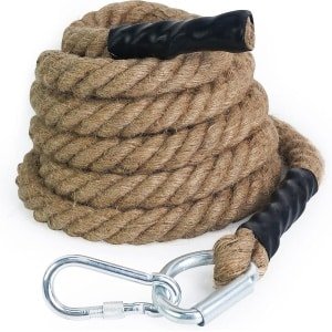 Allecta - Jute Klimtouw met Karabijnhaak 30/40/50mm, 3-9M, Krachttraining, Gevechtstouw, Spiertraining, Buitensport Accessoires