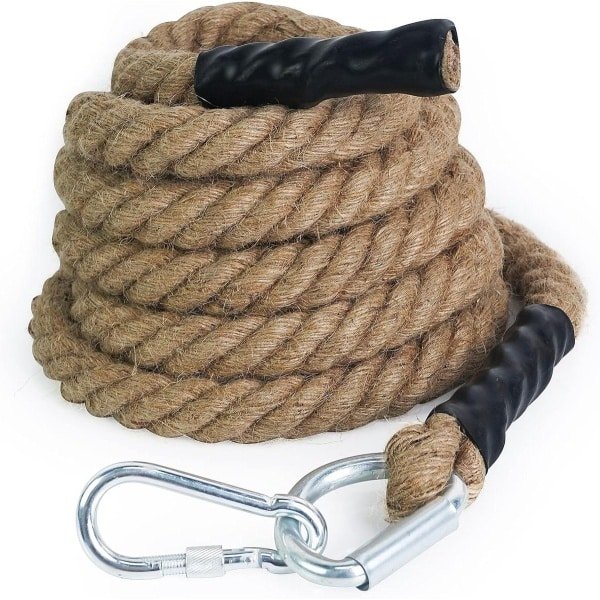 Allecta - Jute Klimtouw met Karabijnhaak 30/40/50mm, 3-9M, Krachttraining, Gevechtstouw, Spiertraining, Buitensport Accessoires