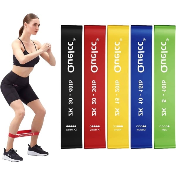 Allecto plus - Fitnessbanden set voor spieropbouw en yoga, 5 sterktes - Gymnastiekband voor crossfit - Weerstandsbanden voor mannen en vrouwen