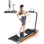 BIGZZIA 3-in-1 opvouwbare loopband met armleuningen - Inklapbaar loopband Elektrisch - 7% helling - 1-8 km/u instelbaar - Motor 2,5 pk - afstandsbediening - LCD-scherm - 130 kg draagvermogen - Treadmill zilver