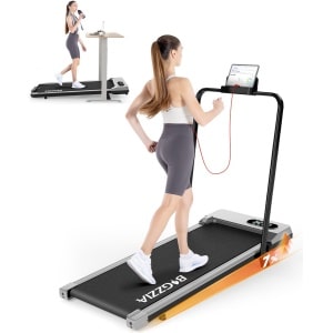 BIGZZIA 3-in-1 opvouwbare loopband met armleuningen - Inklapbaar loopband Elektrisch - 7% helling - 1-8 km/u instelbaar - Motor 2,5 pk - afstandsbediening - LCD-scherm - 130 kg draagvermogen - Treadmill zilver
