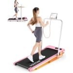 BIGZZIA 3-in-1 opvouwbare loopband met armleuningen - Inklapbaar loopband Elektrisch - 7% helling - 1-8 km/u instelbaar - Motor 2,5 pk - afstandsbediening - LCD-scherm - 130 kg draagvermogen - Treadmill Roze