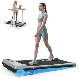 BIGZZIA Loopband draagbaar met 7% helling - 3-in-1 Walkingpad Elektrisch - loopkussen 1-8 km/u instelbaar - Motor 2,5 pk - met afstandsbediening en LCD-display - 130 kg draagvermogen - Treadmill zilver