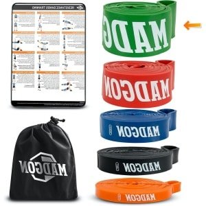 Elastische krachttraining band in set van 5 - robuuste fitnessbanden voor alle spiergroepen met tas en PDF-gids.