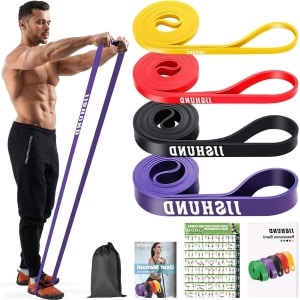 Elastische krachttraining banden - 4 stuks met tas - weerstandsband voor fitness oefeningen