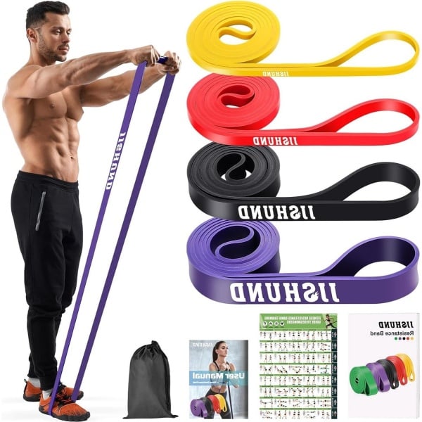 Elastische krachttraining banden - 4 stuks met tas - weerstandsband voor fitness oefeningen