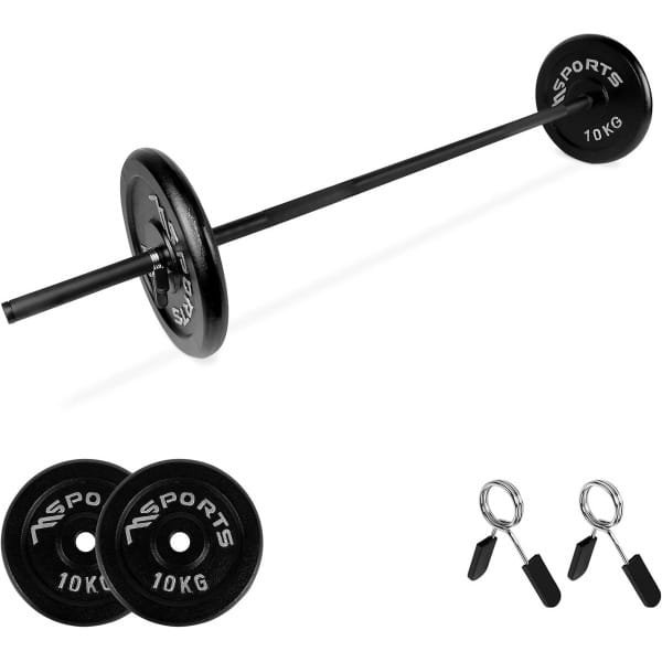 Halterschijven Set met Stang en Clips - Gietijzer Gewichtheffen voor Krachttraining