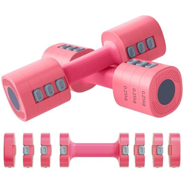 Halterset - Dumbells - Verstelbaar Gewicht - 2 x 1-2,5 kg- Dumbells set - Vierkante vorm - Veelzijdig - Gewichten Fitness - Metalen Kern - Halter set voor Krachttraining, Workout, Gym - Rood