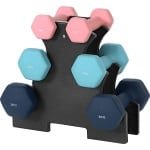 Hoppa! Halters, Halterset, Zeshoek, met halterstandaard, 2 x 1 kg, 2 x 2 kg, 2 x 3 kg, Vinyl-coating, Krachttraining