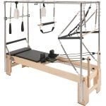 Houten Pilates Reformer met dubbele weerstand, thuisfitnessapparatuur voor krachttraining, inclusief Reformer Box en Jump Board, geschikt voor beginners en gevorderden, ondersteunt tot 180 kg